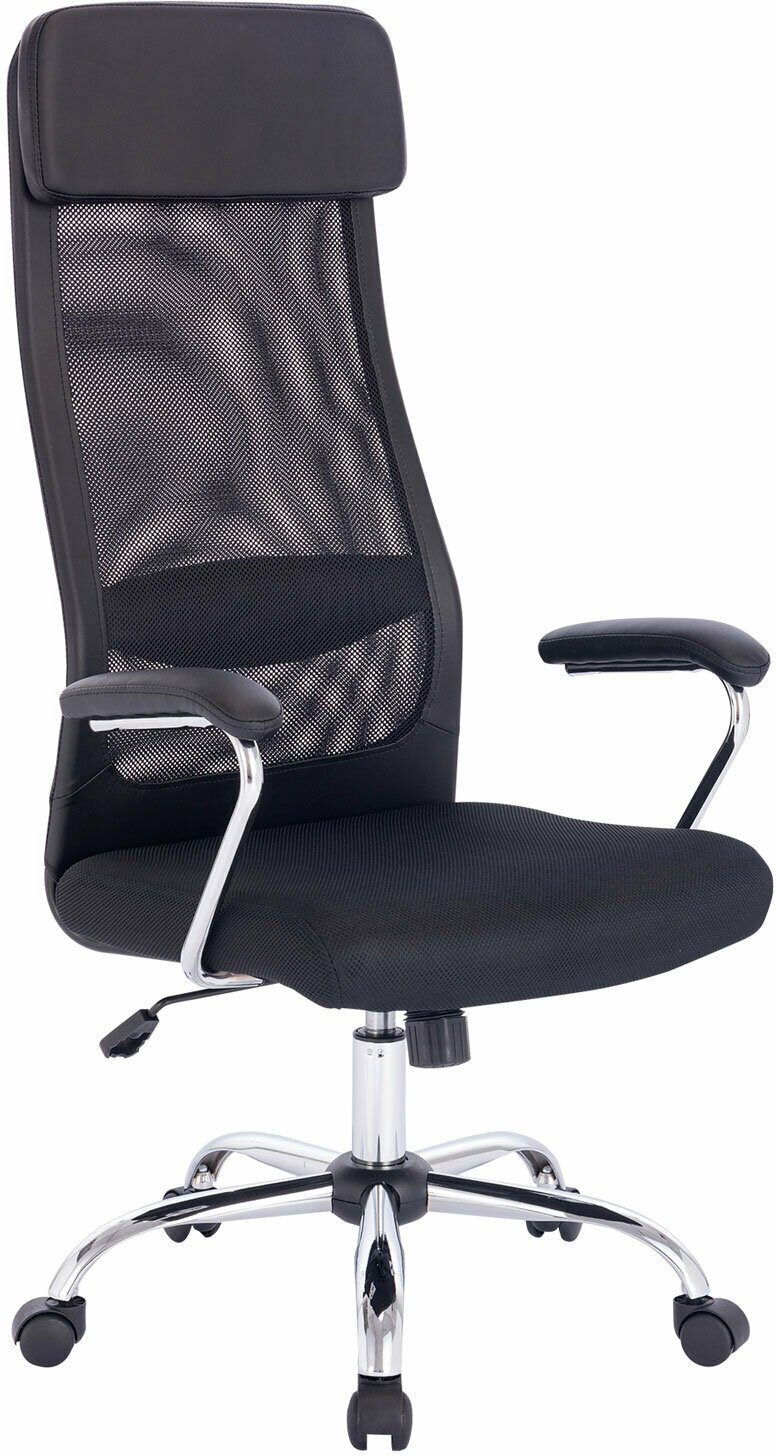 Кресло руководителя компьютерное рабочее офисное / для дома Brabix Flight Ex-540, хром, сетка, черное