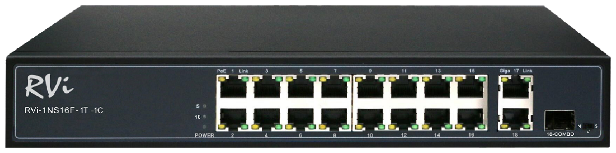 Коммутатор PoE RVi-1NS16F-1T-1C