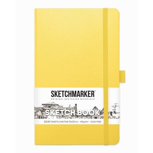 Скетчбук Sketchmarker, 130 х 210 мм, 80 листов, лимонный, блок 140 г/м2