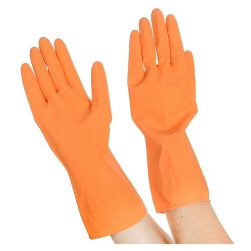 Перчатки хозяйственные OptiLine, флокированные, оранжевый, размер M, одна пара