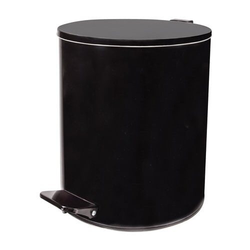 фото Ведро-контейнер для мусора с педалью усиленное, 15 л, кольцо под мешок, черное, оцинкованная сталь титан
