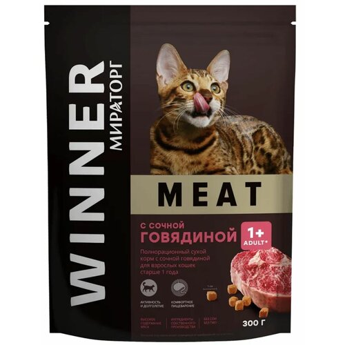 Корм сухой Winner Meat для кошек старше 1 года с сочной говядиной, 300г - 2 шт