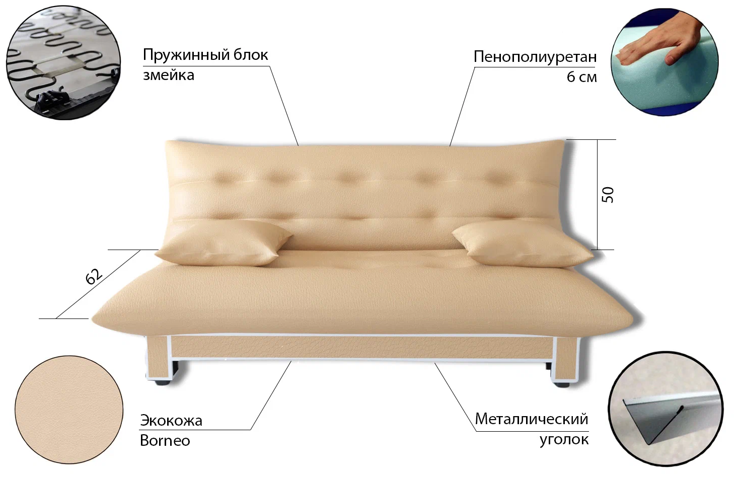 Диван-кровать Поло Стайл экокожа EDLEN, beige - фотография № 4