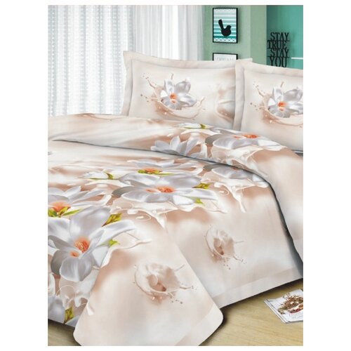 фото Комплект постельного белья "текстильная лавка" 2-спальный с евро-простыней, полисатин "лилии на белом фоне"