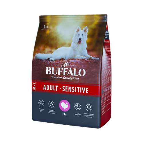 MR.BUFFALO ADULT M/L SENSITIVE 2 кг сухой корм для собак средних и крупных пород индейка 3 шт mr buffalo sensitive сухой корм для кошек с чувствительным пищеварением с индейкой 10 кг