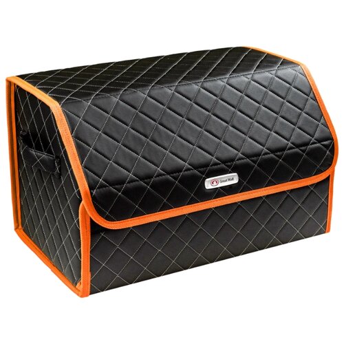 фото Сумка-органайзер в багажник автомобиля из экокожи черная с серой нитью vicecar (оранжевый кант) с логотипом great wall