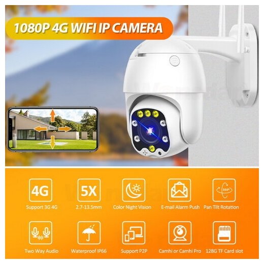 4G видеокамера 5 MP оптический Zoom x 5 ( под Sim карту ) уличная поворотная.
