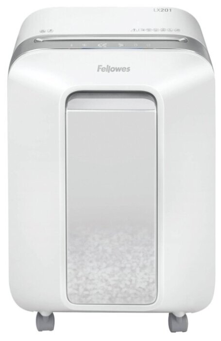Шредер Fellowes PowerShred LX201 белый (секр.P-5)/перекрестный/12лист./22лтр./скрепки/скобы/пл.карты - фото №1