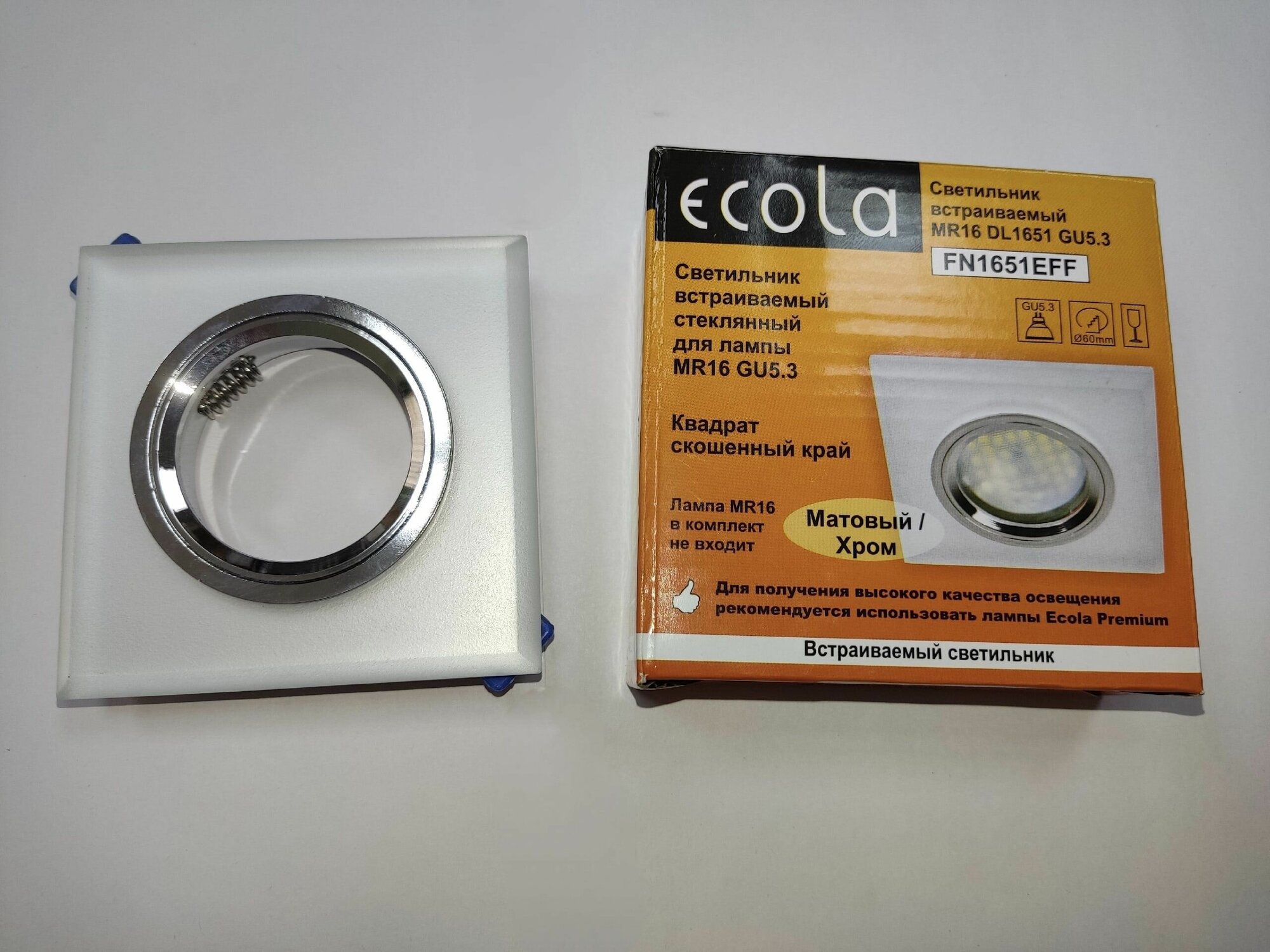 Ecola MR16 GU5.3 DL1651 св-к Квадрат Стекло Матовый/Хром