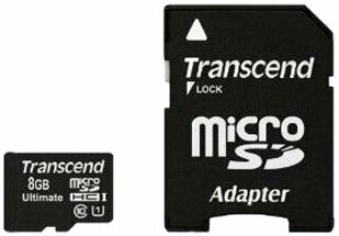 Карта памяти Transcend TS*USDHC10U1 8 GB, чтение: 90 MB/s, запись: 45 MB/s, адаптер на SD