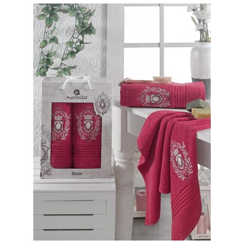 фото Oran merzuka полотенце boss цвет: бордовый br18976 (50х80 см,70х130 см)