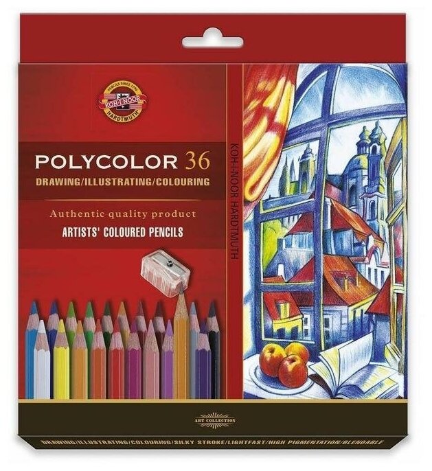 Карандаши цветные художественные 36 цветов Koh-I-Noor Polycolor (L=175мм, d=3.8мм, 6гр, с точилкой) (3835036007KZ)