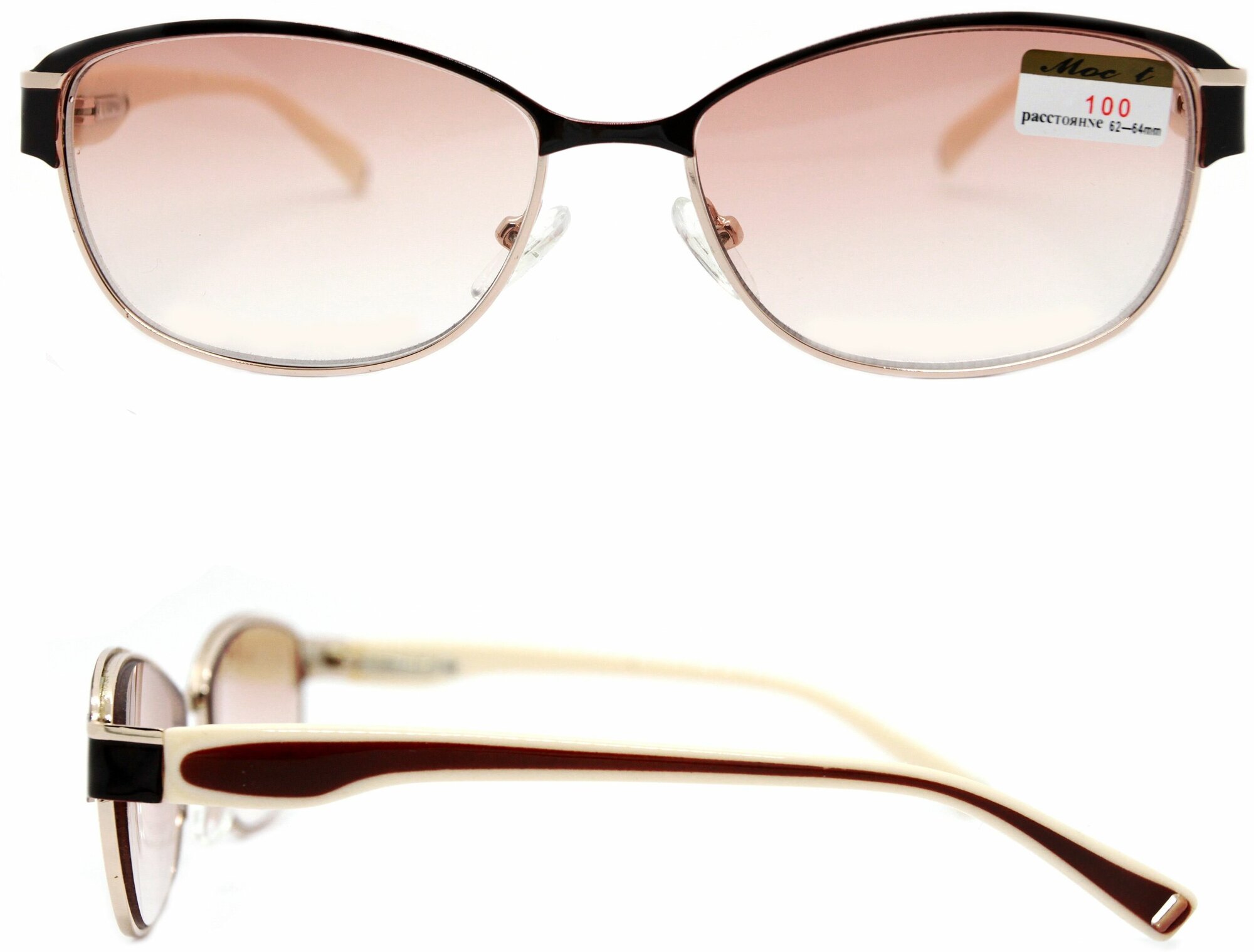 Женские тонированные очки с диоптриями (+3.25) мост 032-M1, цвет коричневый, РЦ 62-64