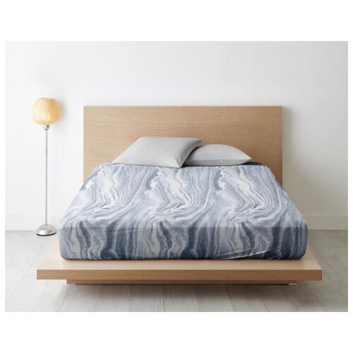 фото Простыня на резинке из поплина "ночь нежна"; мрамор; размер 160 х 200