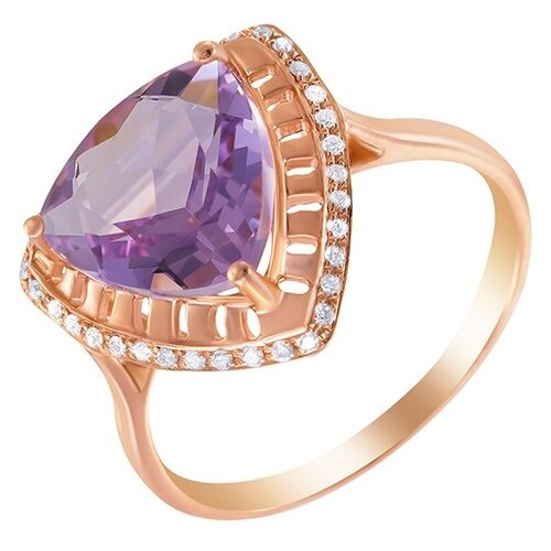 фото Jv дубль золотое кольцо с аметистом, бриллиантами r01571am4rk-am-pink, размер 17.5