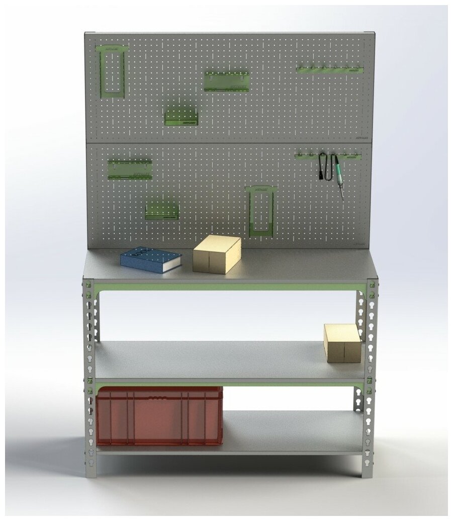Стол-верстак 950х1600х500 (две полки) + двойная перфопанель с комплектом аксессуаров - фотография № 5