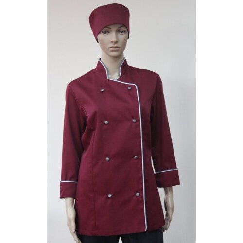 Китель поварской женский бордовый с серым кантом, рубашка повара, форма женская
