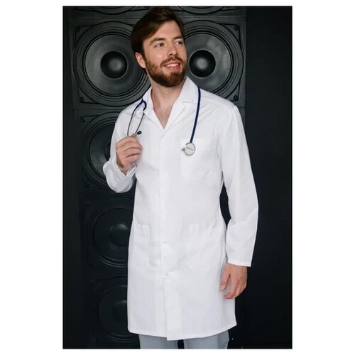 Халат врача доктора медицинский классический мужской белый рабочий отложной воротник кнопки размер 56