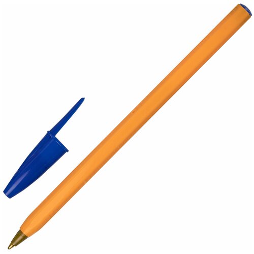 Ручка шариковая STAFF Basic Orange BP-01, письмо 750 метров, синяя, длина корпуса 14 см, узел 1 мм, 143740