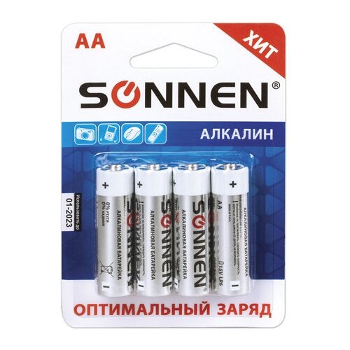 Батарейка SONNEN AA LR6 оптимальный заряд, в упаковке: 4 шт.