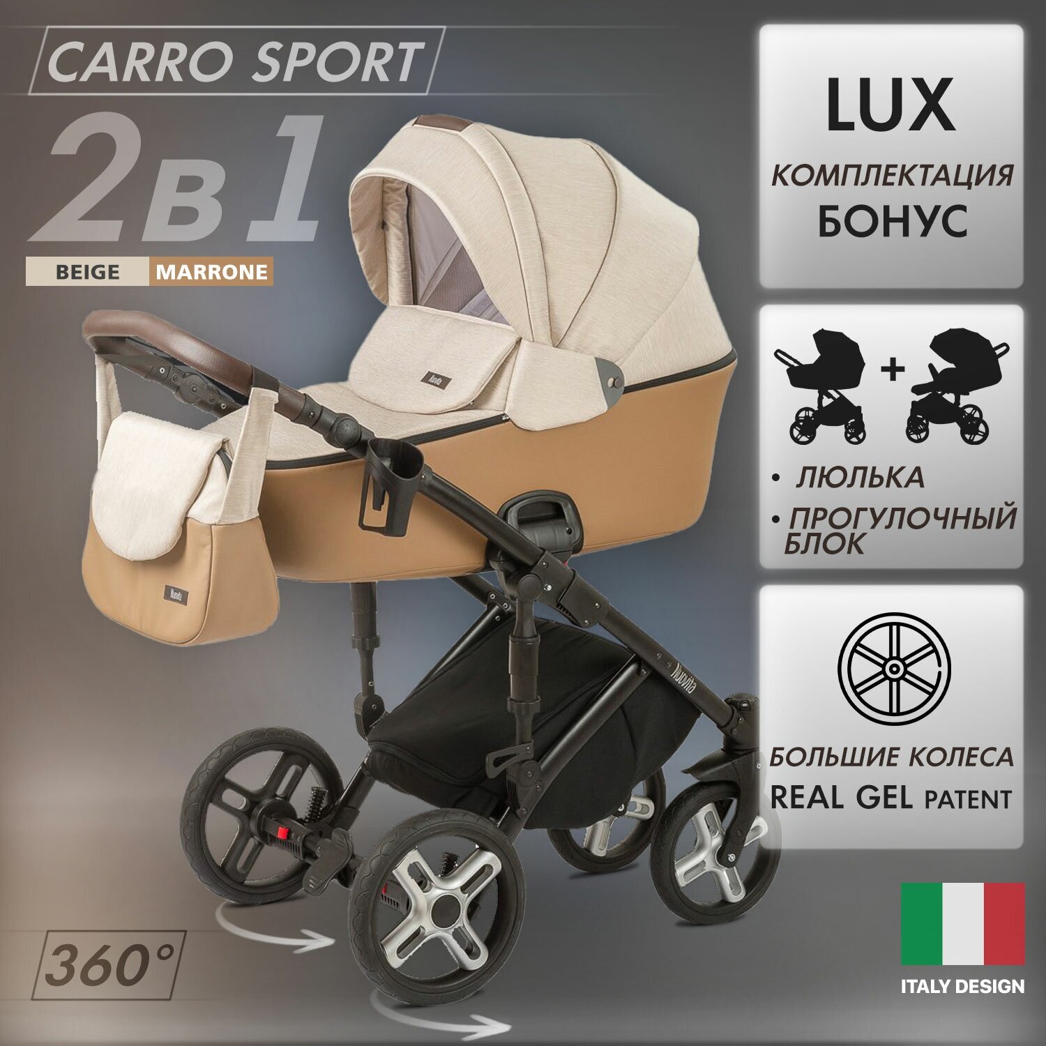 Коляска 2 в 1 Nuovita Carro Sport, цвет: marino bianco - фото №3