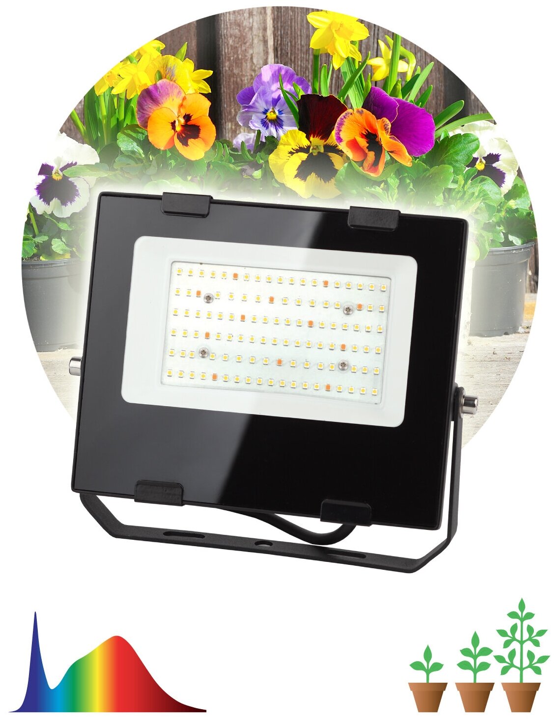 Прожектор фито СДО 50Вт 4000К IP65 245x210x45 для цветения и плодоношения FITO-50W-Ra90-LED ЭРА