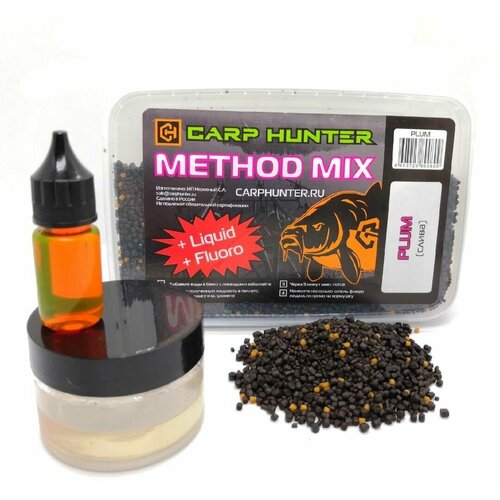 Прикормочная смесь пеллетсов Method mix Pellets + Fluoro + Liquid Plum (слива) CARPHUNTER