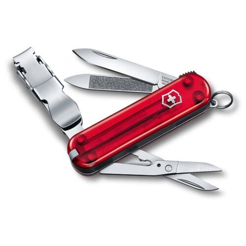 Нож-брелок Victorinox NailClip 580, 65 мм, 8 функций, полупрозрачный, красный