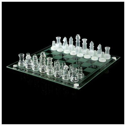 Шахматы КНР "Минель", стеклянные, король 6х2 см, пешка 3х2 см, доска 24х24 см (522818)