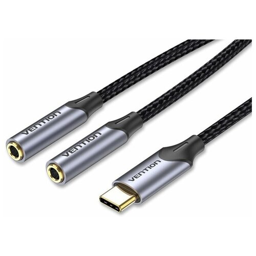 переходник разветвитель vention гибкий usb c m jack 3 5 mm f x 2 аудио микрофон 0 3м bgphy Кабель-разветвитель Type C M (папа) /Jack 3.5 mm F (мама) x 2 Vention для наушников, колонок (только аудио), AUX, 30 см, арт. BGNHY