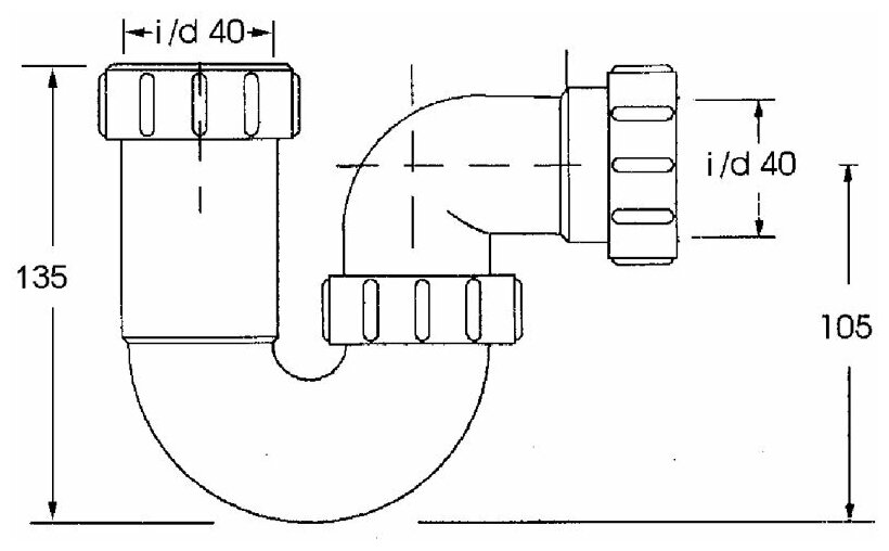 Сифон трубный Р-образный (40ммх40мм) без выпуска McAlpine 5255