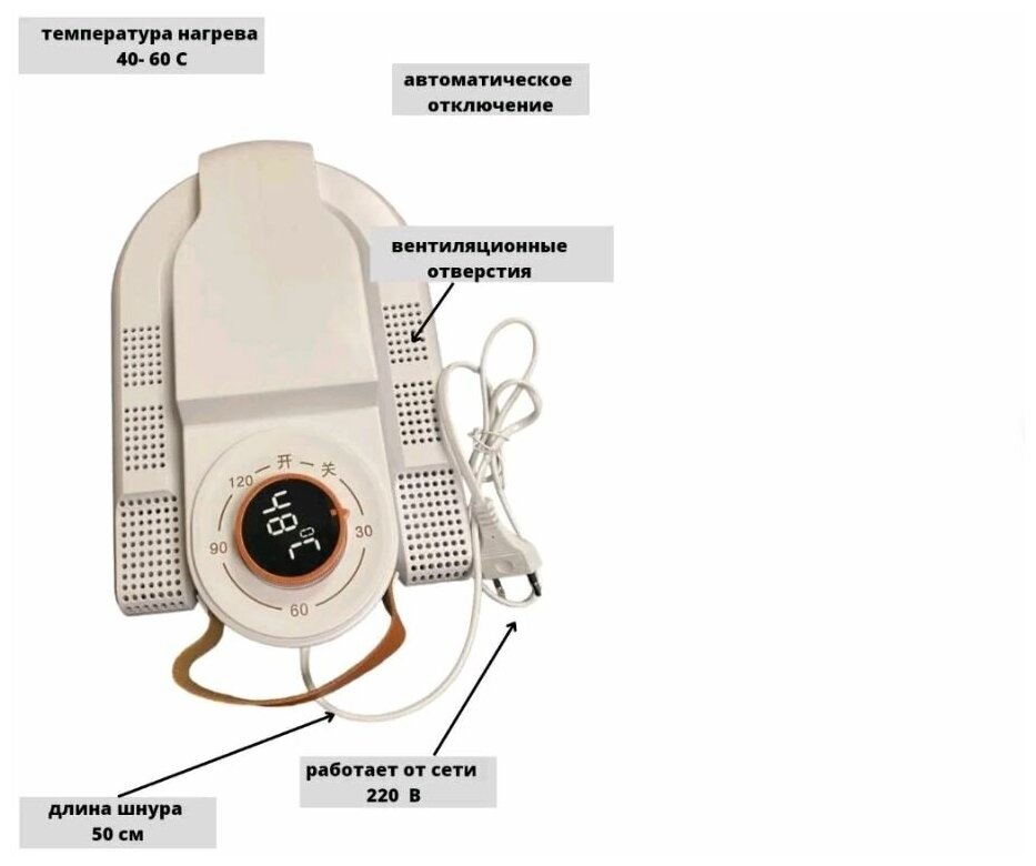 Сушилка-фен для обуви SHOE DRYER 360с таймером до 120 мин, обувной фен, электросушилка для обуви, белый.