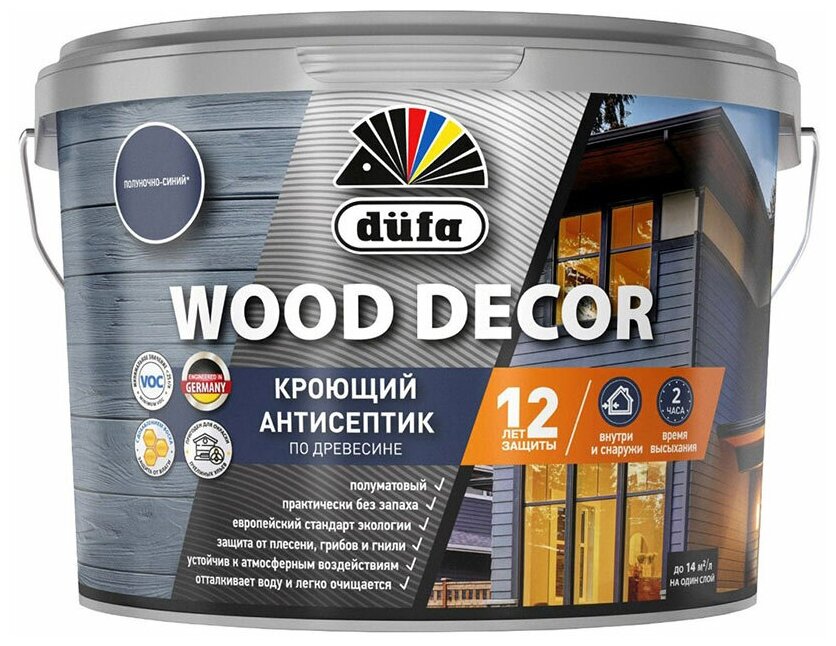 Антисептик Dufa Wood Decor кроющий декоративный для дерева полуночно-синий 25 л