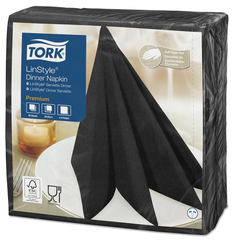 Бумажные нетканые салфетки TORK сервировочные, 39х39 см, 50 шт, чёрные 111632 - фотография № 1