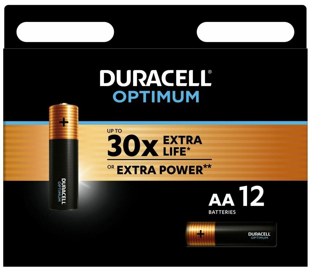 Duracell Optimum батарейки щелочные размера АА, 12 шт, Б0056028