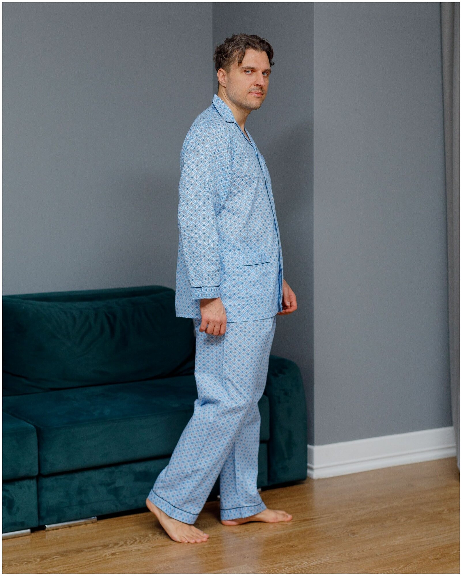 Пижама мужская с брюками и рубашкой с длинным рукавом хлопок Global_размер46 - фотография № 2