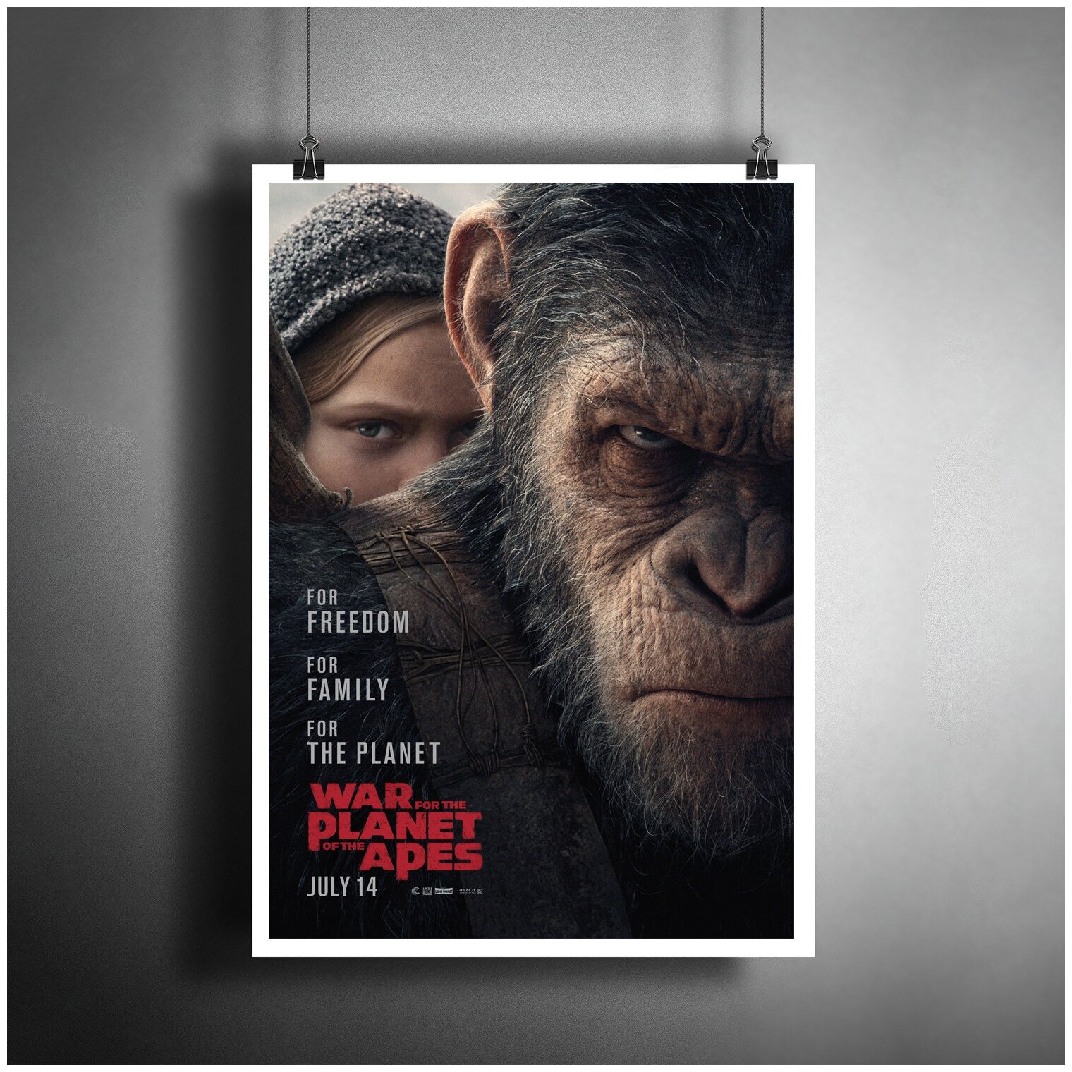 Постер плакат для интерьера "Фильм: Планета обезьян: Война. War for the Planet of the Apes"/ Декор дома, офиса, комнаты A3 (297 x 420 мм)