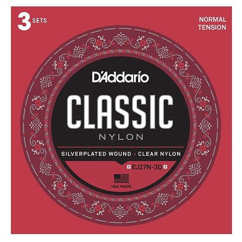 Набор струн D'Addario EJ27N Classic Nylon Normal Tension, 3 уп. набор струн d addario ej27n classic nylon normal tension 1 уп