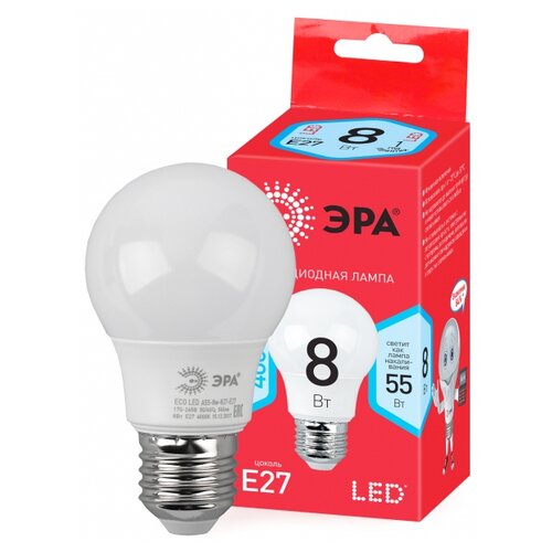 фото Лампа светодиодная эра eco led a55-8w-840-e27 (диод, груша, 8вт, нейтр, e27)