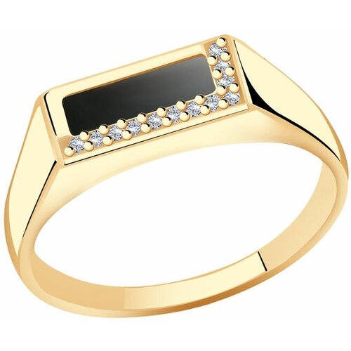 фото Золотое кольцо золотые узоры 01-1839 с ониксом и цирконием diamant-online