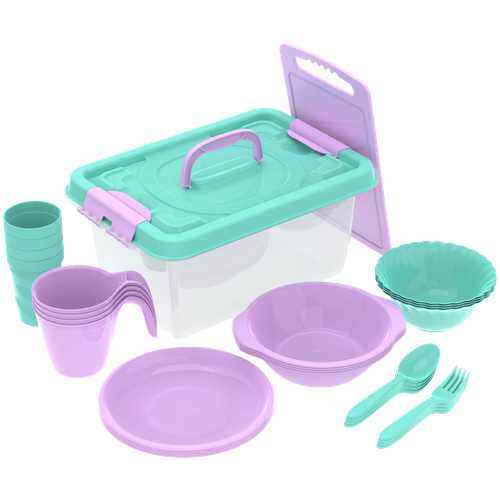 набор посуды для пикника походная пластиковая посуда посуда для дачи набор посуды туристический Набор для пикника Альт-Пласт №4 Дружная семья, 30 премд., микс