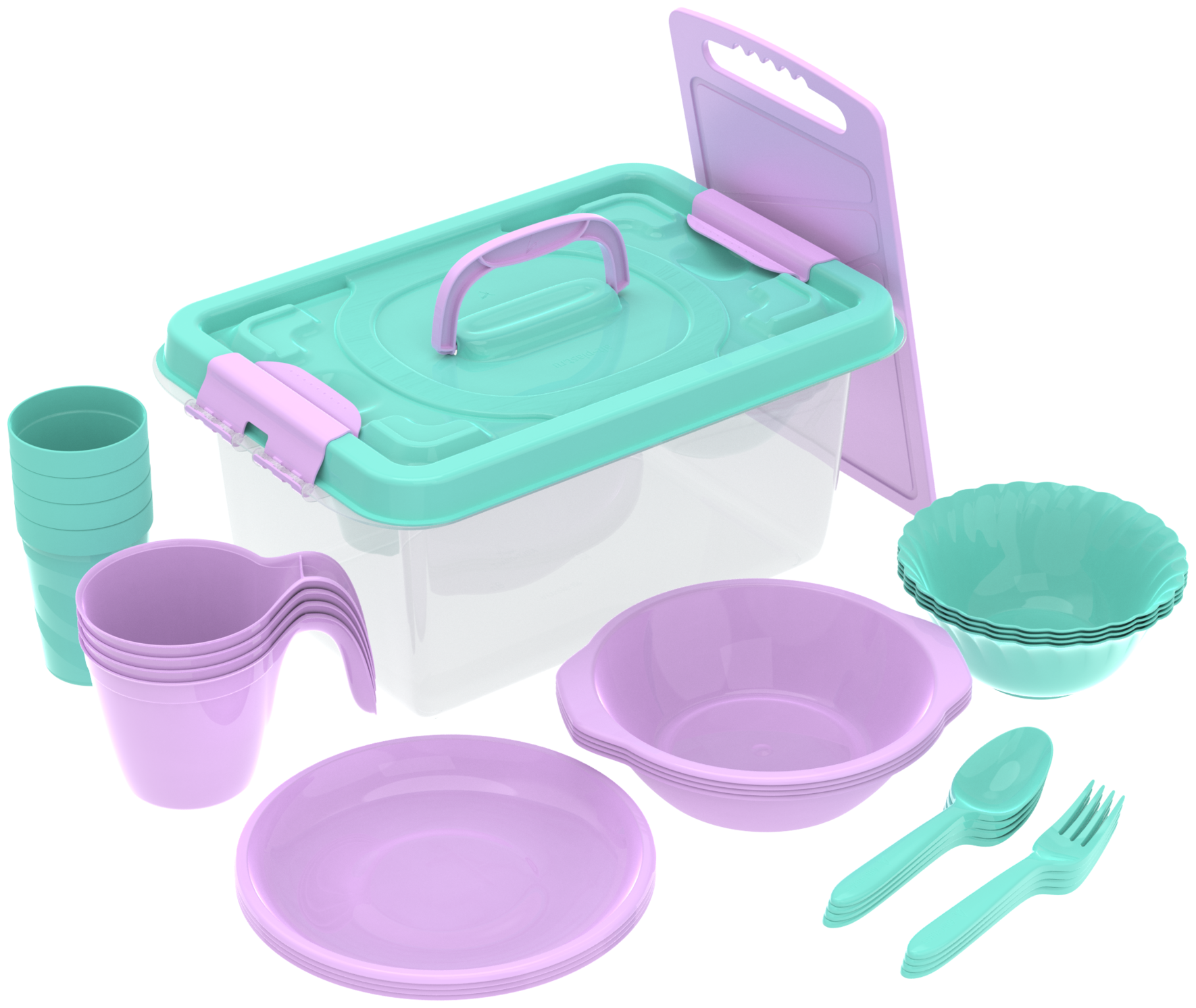 Набор посуды для пикника №4 «Дружная семья» (4 персоны, 30 предметов) / АП 180