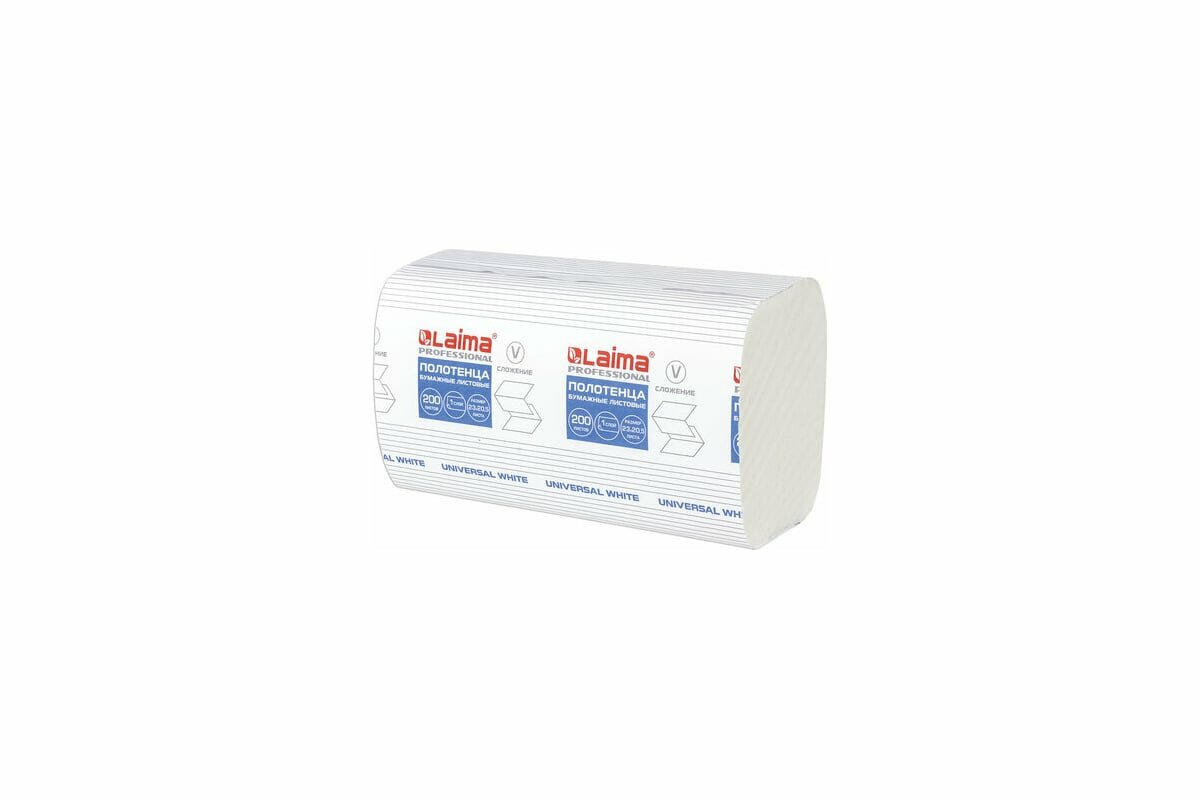LAIMA Полотенца бум. 200шт H3 UNIVERSAL WHITE 1-сл белые комплект 15пач 23x205 V-сл 111342
