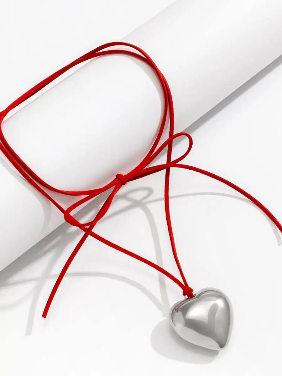 Чокер, длина 100 см, красный/серебристый — фото 1