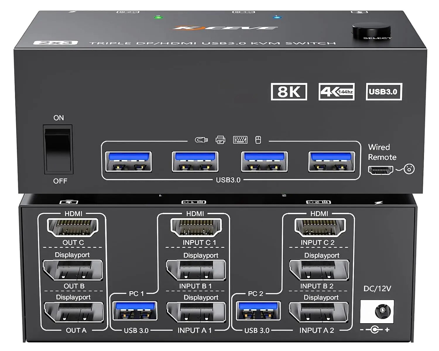 FANHUN KVM переключатель 3 монитора 2 компьютера 8K@60Гц 4K@144Гц