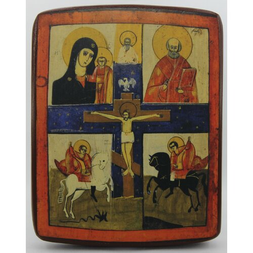 Икона Четырёхчастная с Распятием, деревянная иконная доска, левкас, ручная работа (Art.1241М)