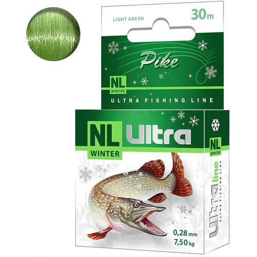 leska aqua nl ultra pike zimnij shuka 30m030mm Леска зимняя для рыбалки AQUA NL ULTRA PIKE (Щука) 30m 0,28mm, цвет - светло-зеленый, test - 7,50kg ( 1 штука )