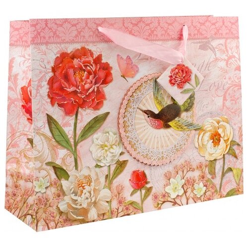 Пакет подарочный Perfect Craft Маленькая колибри, 35х28х12.5 см, розовый