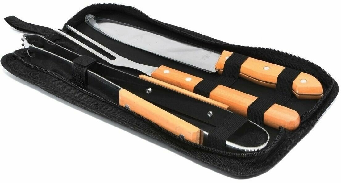 Набор инструментов для барбекю (3 предмета) нож, вилка, щипцы - фотография № 1