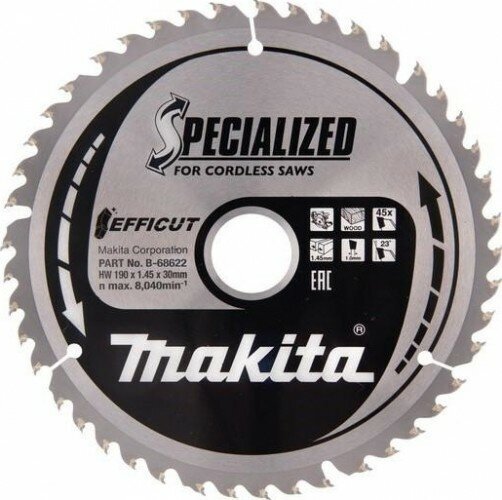 Диск пильный по дереву 190х30х1,4мм, 45зуб. EFFICUT MAKITA B-68622 - фотография № 2